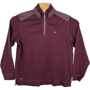 Mens M $138 TOMMY BAHAMA New Roger Point Islandzone® Half-zip Pullover Rum Berry